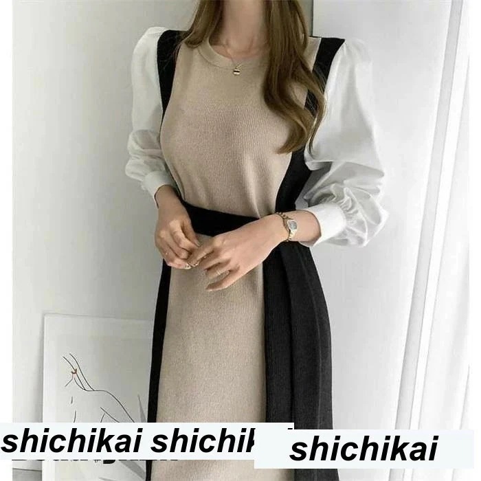 新生活 ワンピース ロング レディース ニット きれいめ 秋冬 エレガント ドッキング おしゃれ 女性らしい 大人 春 秋 冬 長袖 マキシ デーリー デート パーティー OL 秋 春 冬 秋物 冬物