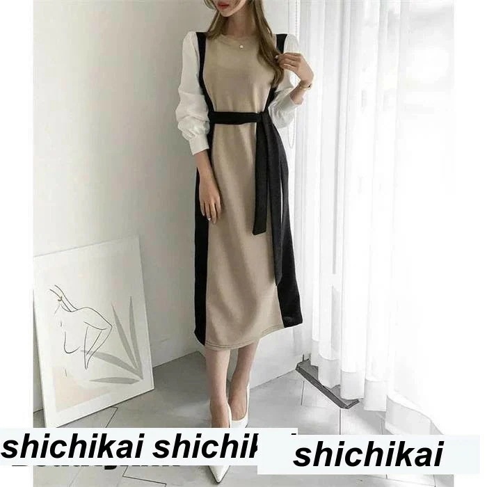 新生活 ワンピース ロング レディース ニット きれいめ 秋冬 エレガント ドッキング おしゃれ 女性らしい 大人 春 秋 冬 長袖 マキシ デーリー デート パーティー OL 秋 春 冬 秋物 冬物