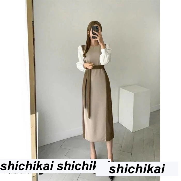 新生活 ワンピース ロング レディース ニット きれいめ 秋冬 エレガント ドッキング おしゃれ 女性らしい 大人 春 秋 冬 長袖 マキシ デーリー デート パーティー OL 秋 春 冬 秋物 冬物