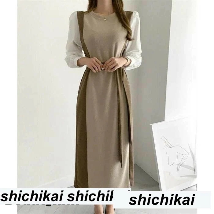 新生活 ワンピース ロング レディース ニット きれいめ 秋冬 エレガント ドッキング おしゃれ 女性らしい 大人 春 秋 冬 長袖 マキシ デーリー デート パーティー OL 秋 春 冬 秋物 冬物