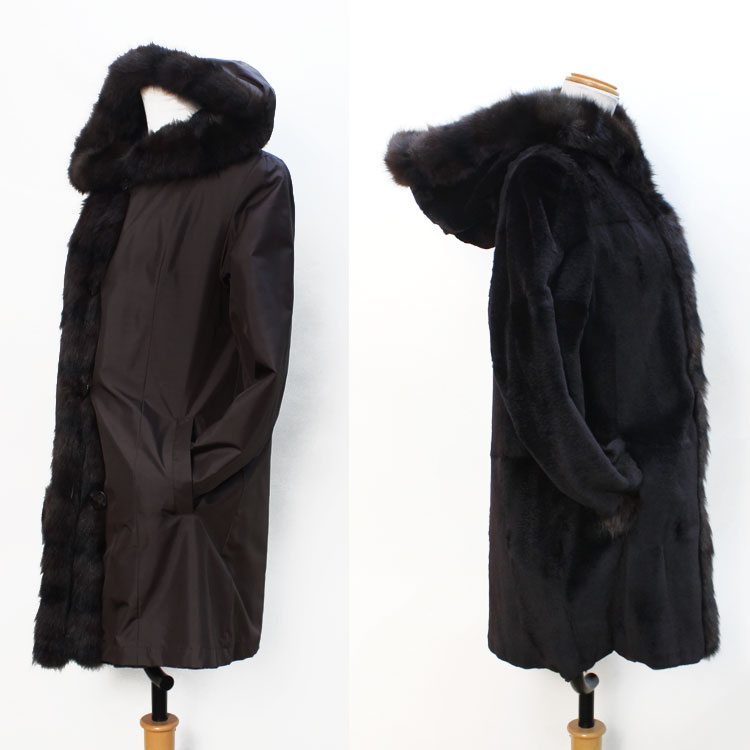 シルク ウィーゼル ファー 2way リバーシブル コート フード付 ブラウン 送料無料 レディース ギフト プレゼント シルク ウィーゼル ファー 2way リバーシブル コート フード付 ブラウン 送料無料 レディース ギフト プレゼント