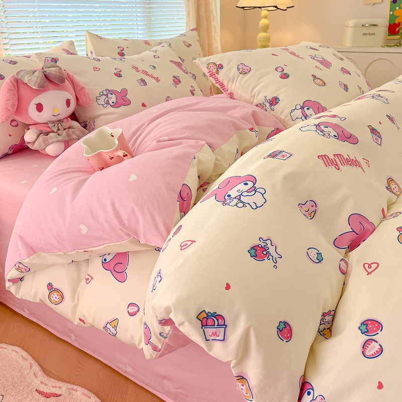 クロミ純綿ベッド4点セット綿キルトカバーベッドシーツ3点セット漫画子供用寝具シーツ