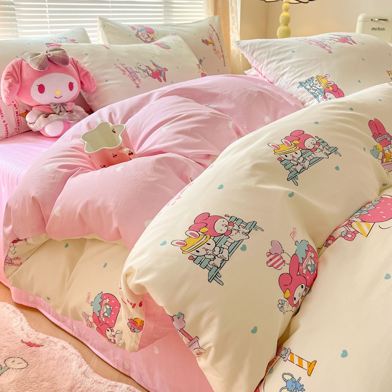 クロミ純綿ベッド4点セット綿キルトカバーベッドシーツ3点セット漫画子供用寝具シーツ