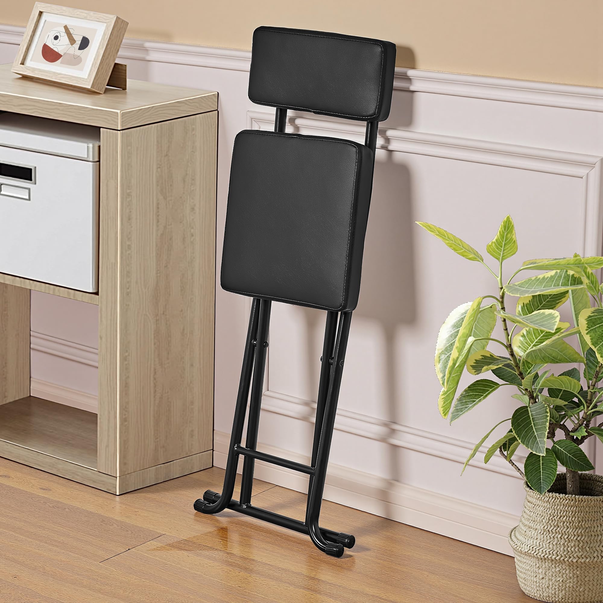 VECELO 折りたたみチェア ファブリック パイプ椅子 [2脚セット] 四角 方形 折り畳み 背もたれ 軽量 持ち運び 完成品 組立不要 座面高48cm 耐荷重100kg ブラック