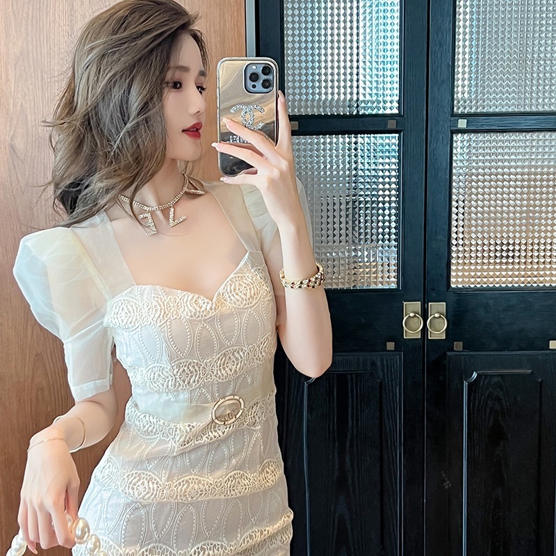 チュールワンピース フリル レース ドレス パーティー キャバ 着痩せ 大人 お呼ばれ 同窓会 披露宴 卒業式 結婚式 ウェディング 二次会 成人式