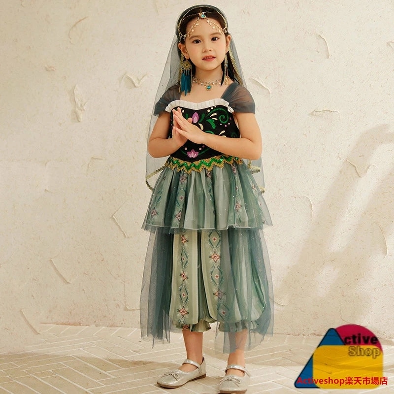 ジャスミン プリンセス ドレス お姫様 ハロウィン コスプレ 衣装 子供 ドレス なりきり セットアップ キッズ 女の子 ドレス 上下豪華6点セット 衣装 キッズ 100 110 120 130 14