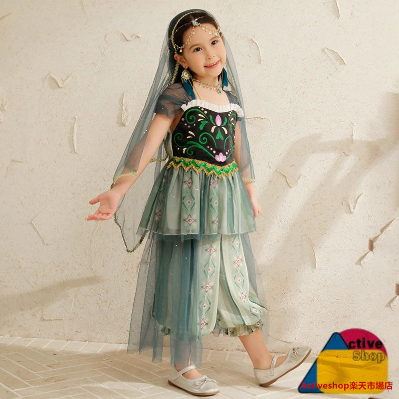 ジャスミン プリンセス ドレス お姫様 ハロウィン コスプレ 衣装 子供 ドレス なりきり セットアップ キッズ 女の子 ドレス 上下豪華6点セット 衣装 キッズ 100 110 120 130 14