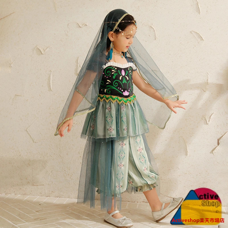 ジャスミン プリンセス ドレス お姫様 ハロウィン コスプレ 衣装 子供 ドレス なりきり セットアップ キッズ 女の子 ドレス 上下豪華6点セット 衣装 キッズ 100 110 120 130 14