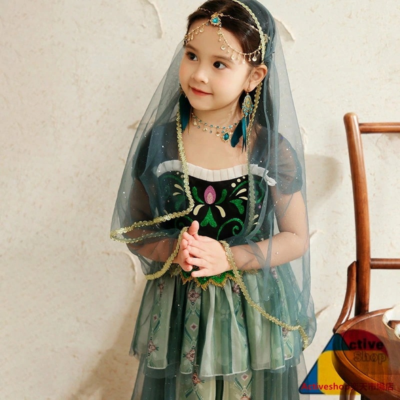 ジャスミン プリンセス ドレス お姫様 ハロウィン コスプレ 衣装 子供 ドレス なりきり セットアップ キッズ 女の子 ドレス 上下豪華6点セット 衣装 キッズ 100 110 120 130 14