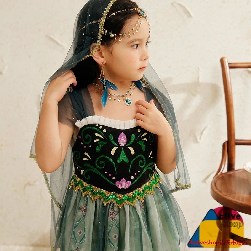 ジャスミン プリンセス ドレス お姫様 ハロウィン コスプレ 衣装 子供 ドレス なりきり セットアップ キッズ 女の子 ドレス 上下豪華6点セット 衣装 キッズ 100 110 120 130 14