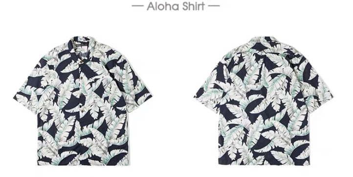 メンズシャツ半袖 アメリカンレトロ ハワイバナナリーフ柄　アロハシャツ　開襟 L