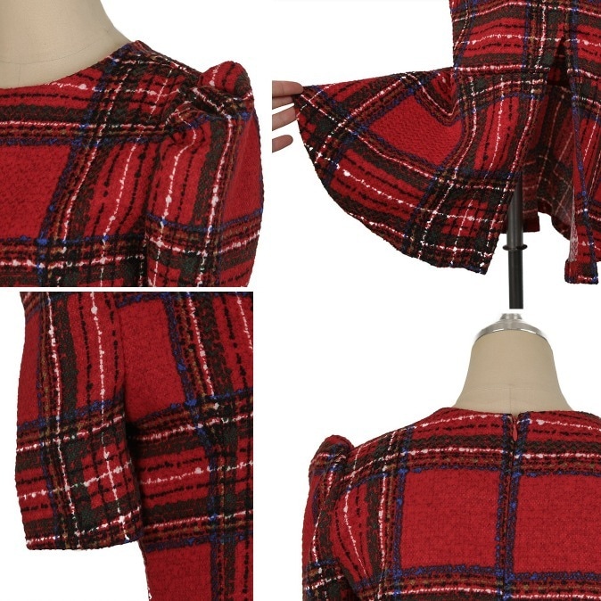 チェックワンピース マーメイドフリル 半袖 パーティードレス