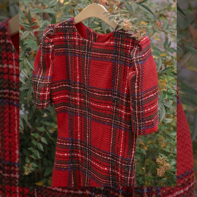 チェックワンピース マーメイドフリル 半袖 パーティードレス