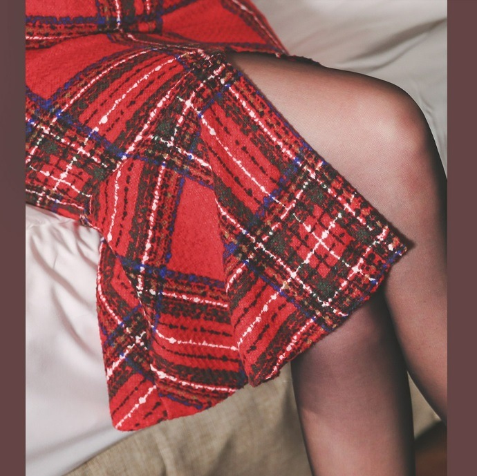 チェックワンピース マーメイドフリル 半袖 パーティードレス