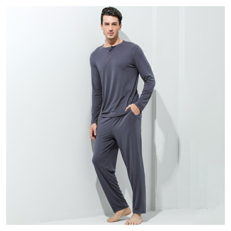 tシャツ モダール パジャマ ルームウェア メンズ モダール 部屋着 長袖 上下セット 長ズボン セットアップ 綿 春秋冬 男性用 ナイトウェア