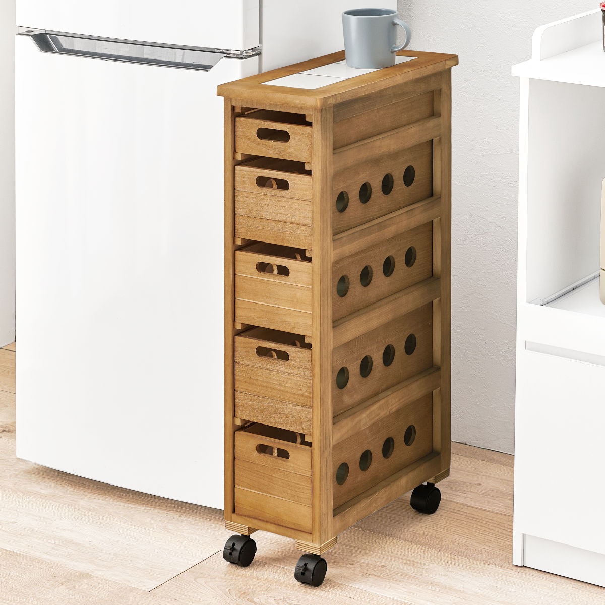 キッチンストッカー 幅20cm 5段 スリムタイプ タイルトップ 桐製 キャスター付 ストッカー キッチンワゴン 収納 ラック ワゴン スリム 完成品 引き出し 隙間収納 5杯 棚 タイル天板 キッチンストッカー 幅20cm 5段 スリムタイプ タイルトップ 桐製 キャスター付 ストッカー キッチンワゴン 収納 ラック ワゴン スリム 完成品 引き出し 隙間収納 5杯 棚 タイル天板