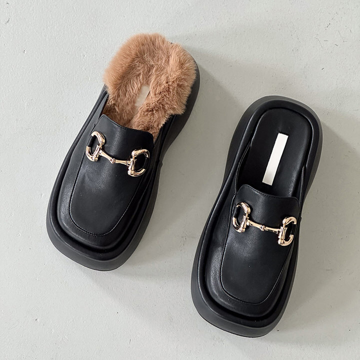 ローファー サンダル ビットモチーフ 厚底 ウェッジソール フラット レディース 黒 ブラック ファー モコモコ おじ靴 革靴 オックスフォード 靴 婦人靴 韓国