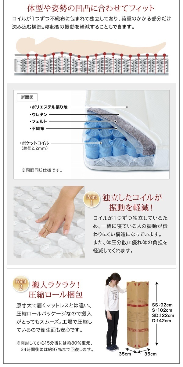 親子で寝られる 棚/コンセント付き レザー連結ベッド [Familiena]ファミリーナ [ポケットコイルマットレス付き] ダブル [フレーム色]ホワイト