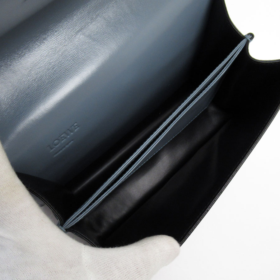 ロエベ LOEWE ショルダーバッグ バルセロナ レザー ダークブルー ゴールド レディース w0647a