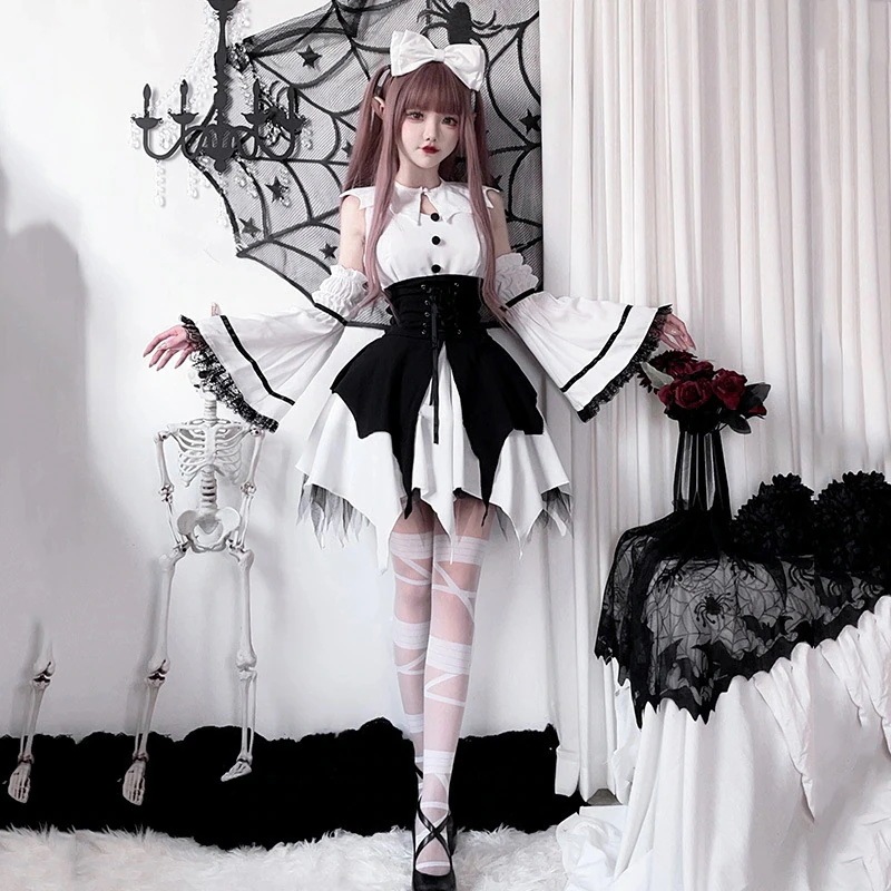 2025新品今年 短纳期 5点 セットアップ ワン ハロウィン 大人 仮装コーデコスチューム服 衣装 ガーリー 甘め 学園祭 文化祭 ファッション系 レディース セクシー型 ブラックスリーブソフト