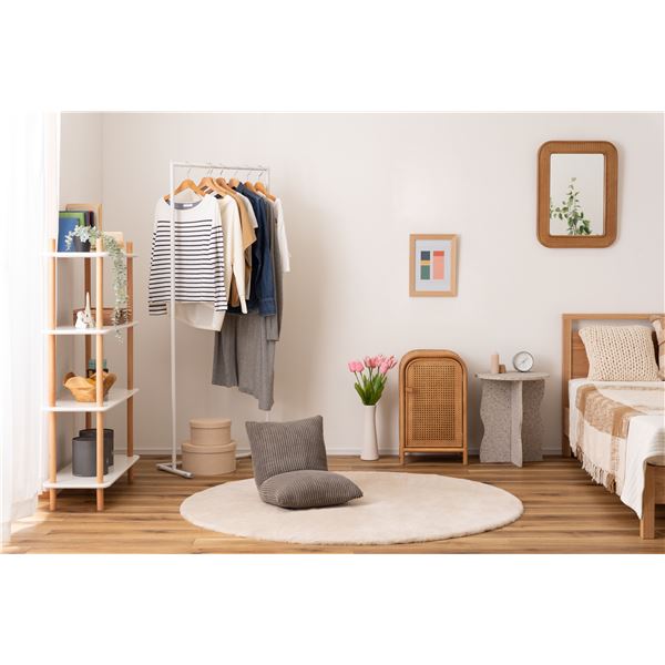 姿見鏡 ウォールミラー 約幅45cm ナチュラル フック付き 壁掛け 飛散防止 天然木 ミンディ ラタン インテリア雑貨 生活雑貨