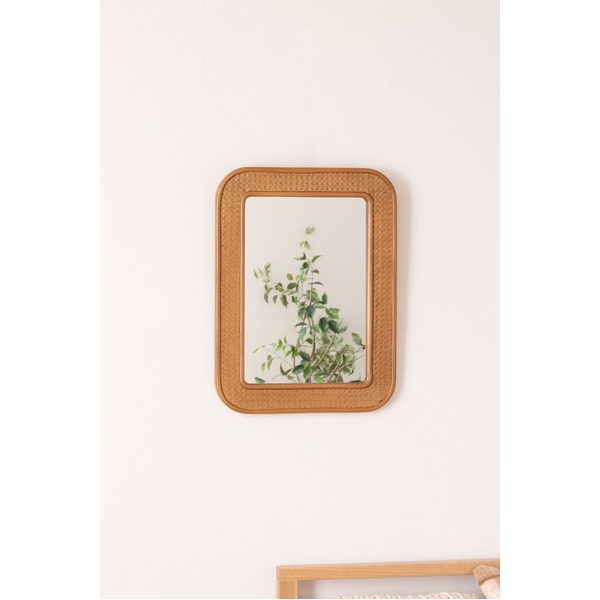姿見鏡 ウォールミラー 約幅45cm ナチュラル フック付き 壁掛け 飛散防止 天然木 ミンディ ラタン インテリア雑貨 生活雑貨