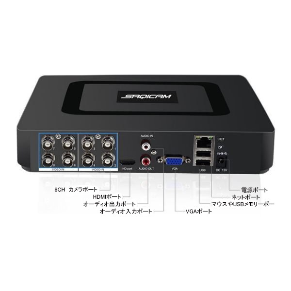 Saqicam 8チャンネル 防犯録画機 デジタルビデオレコーダー HD 1080N AHD 防犯カメラ用レコーダー 遠隔監視 日本語システム H.264画像圧縮方式 モーション検知