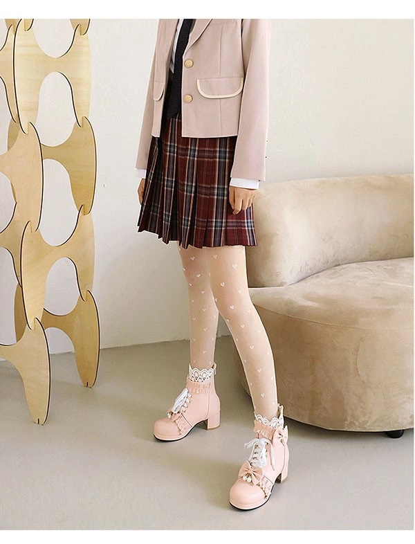 ロリータ靴 シューズ ブーツ 厚底 レース 甘ロリ lolita ロリィタブーツ リボン ゴスロリ ハイカット 低いヒール ロリィタ靴 編み上げ ヒール4センチ レディース メイド靴 可愛い 女の子
