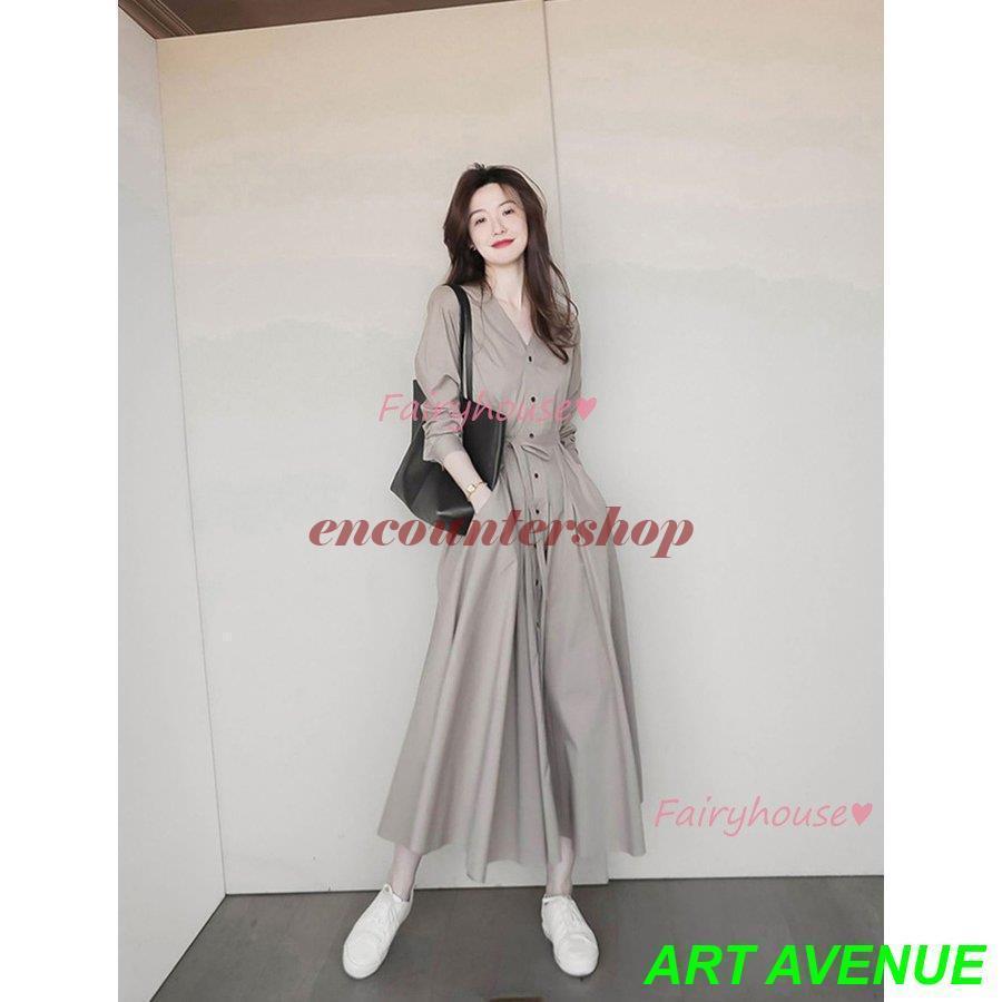 シャツワンピース レディース 40代 きれいめ マキシワンピース 秋服 長袖ワンピース Vネック Aラインスカート オシャレ大人 お出かけ 通勤OL 30代 50代