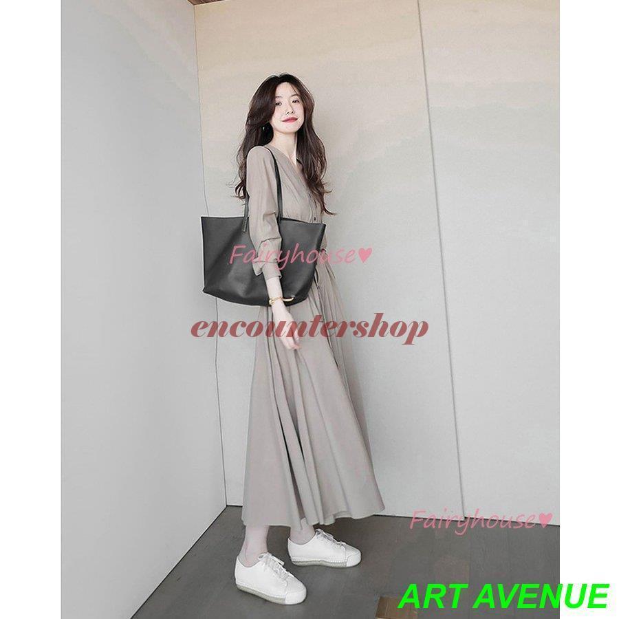 シャツワンピース レディース 40代 きれいめ マキシワンピース 秋服 長袖ワンピース Vネック Aラインスカート オシャレ大人 お出かけ 通勤OL 30代 50代