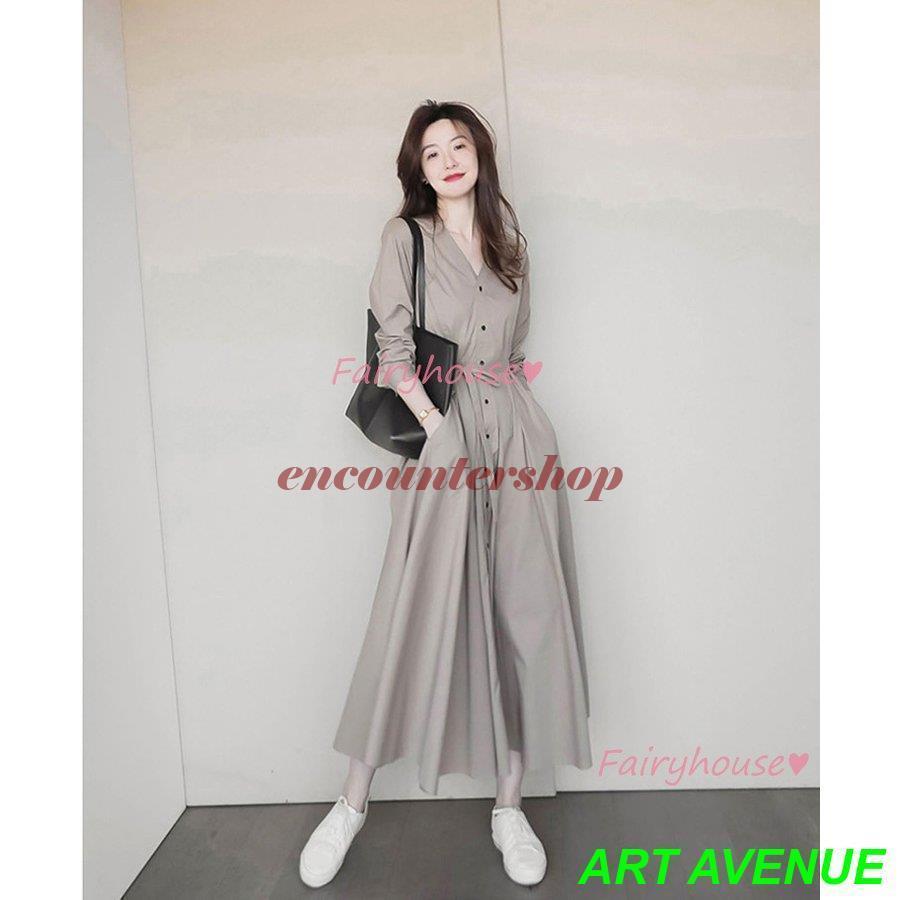 シャツワンピース レディース 40代 きれいめ マキシワンピース 秋服 長袖ワンピース Vネック Aラインスカート オシャレ大人 お出かけ 通勤OL 30代 50代