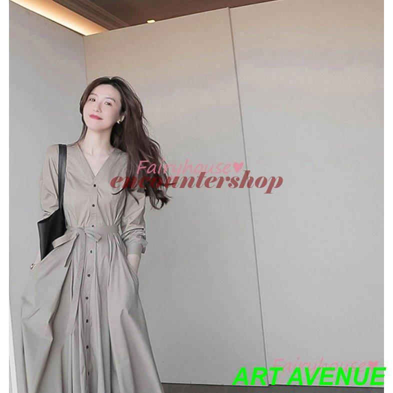 シャツワンピース レディース 40代 きれいめ マキシワンピース 秋服 長袖ワンピース Vネック Aラインスカート オシャレ大人 お出かけ 通勤OL 30代 50代