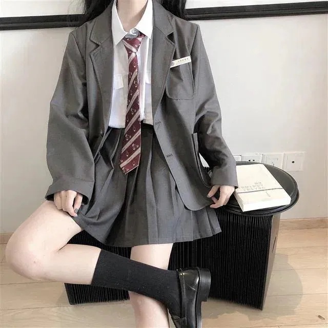 【3日で出荷】涼しく楽ちんセットアップスーツJK制服2023韓国ファッション 大学生スタイル JK制服 セーラー服 ジャケット＋ブラウス＋ネクタイ＋プリーツスカート四点セット
