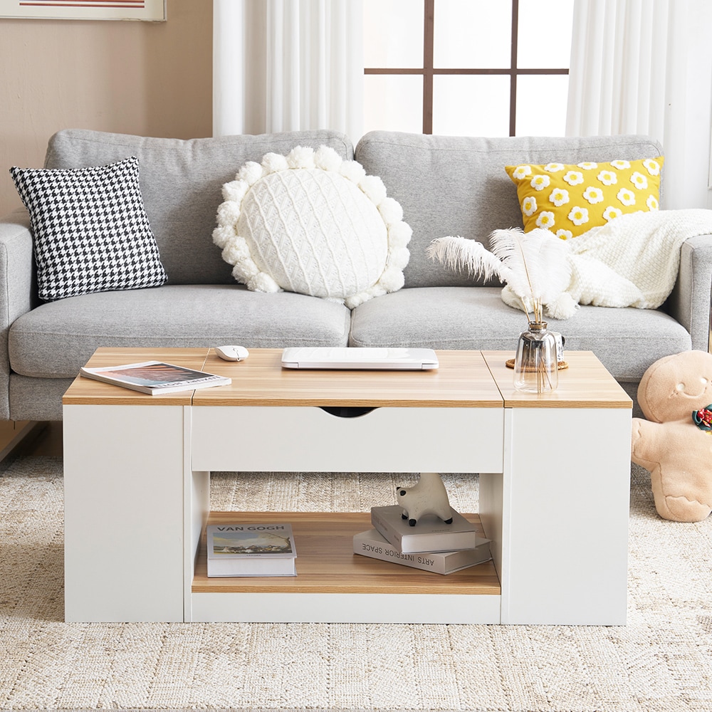 【国内発送送.料無料】【新作登場】センターテーブル 昇降テーブル 大容量収納 収納付き 幅110CM 北欧風 リビングテーブル ローテーブル モダン 組み立て簡単 耐久性抜.群【ホワイト】A24