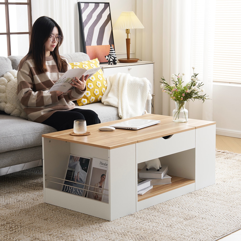 【国内発送送.料無料】【新作登場】センターテーブル 昇降テーブル 大容量収納 収納付き 幅110CM 北欧風 リビングテーブル ローテーブル モダン 組み立て簡単 耐久性抜.群【ホワイト】A24