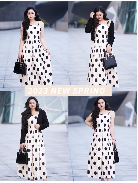 ワンピース 綿 水玉柄 スクエアネック ぽっちゃり 2点セット スリングドレス 体型カバー 涼しい エレガント 着やせL~4XL可愛い ミモレ丈 Aライン 韓国 大人の 夏ワンピ リゾートワンピ 旅行 海デート 白 黒 ワンピース 綿 水玉柄 スクエアネック ぽっちゃり 2点セット スリング