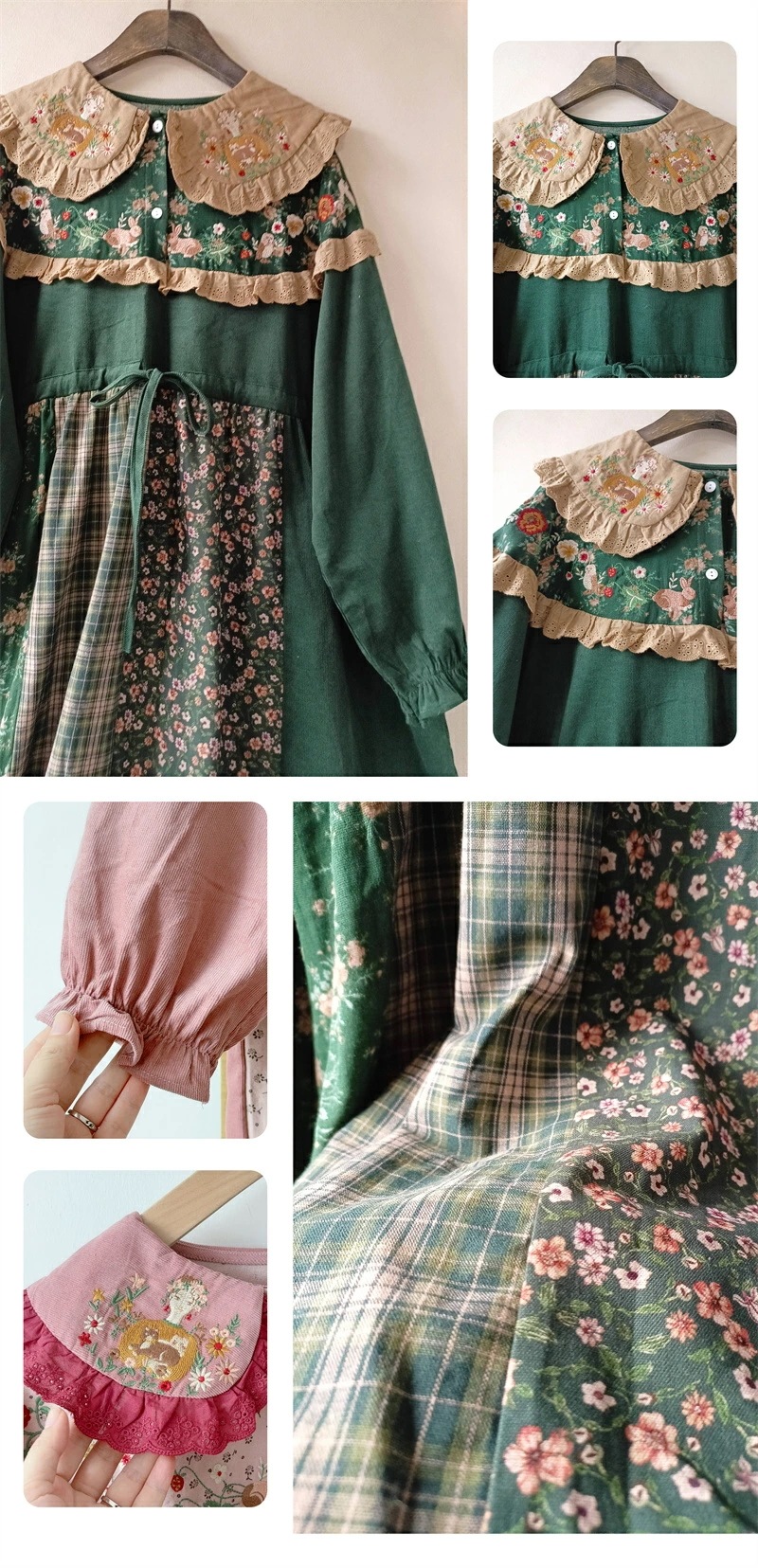 ワンピース レディース 長袖 コーデュロイ フリル ビッグフリエル襟 森ガール 可愛い 春 秋 冬 グリーン ピンク ロングワンピース 異素材 ロリータワンピース 花柄 長袖ワンピース ロリータ ワンピース レディース 長袖 コーデュロイ フリル ビッグフリエル襟 森ガール 可愛い 春 秋 冬 グリーン ピンク ロングワンピース 異素材 ロリータワンピース 花柄 長袖ワンピース ロリータ