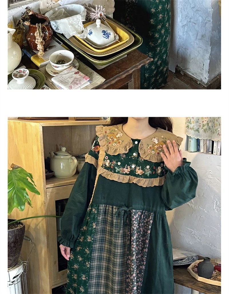 ワンピース レディース 長袖 コーデュロイ フリル ビッグフリエル襟 森ガール 可愛い 春 秋 冬 グリーン ピンク ロングワンピース 異素材 ロリータワンピース 花柄 長袖ワンピース ロリータ ワンピース レディース 長袖 コーデュロイ フリル ビッグフリエル襟 森ガール 可愛い 春 秋 冬 グリーン ピンク ロングワンピース 異素材 ロリータワンピース 花柄 長袖ワンピース ロリータ