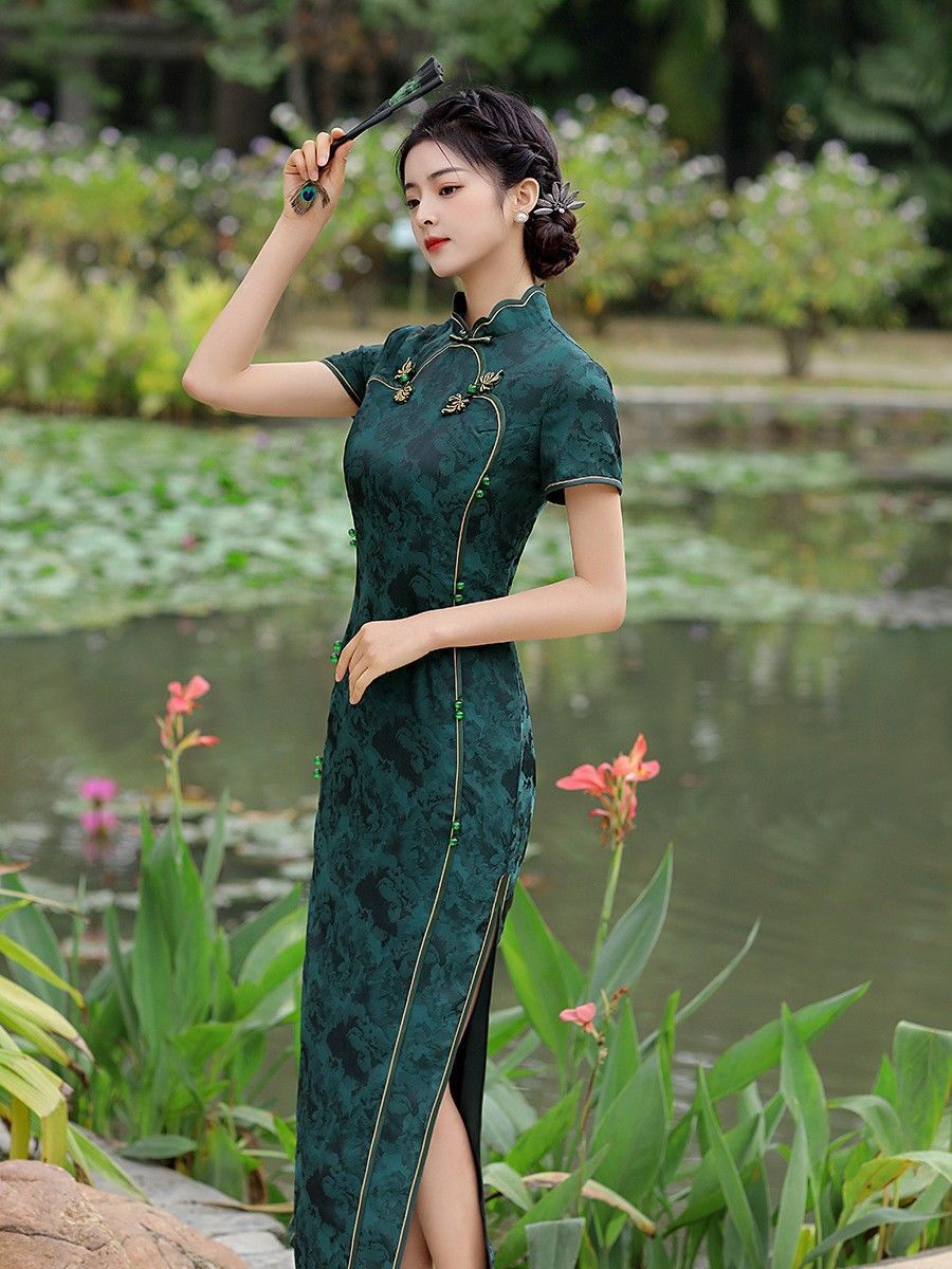 古い上海日常チャイナドレス若いスタイル改良版気質ロングドレス