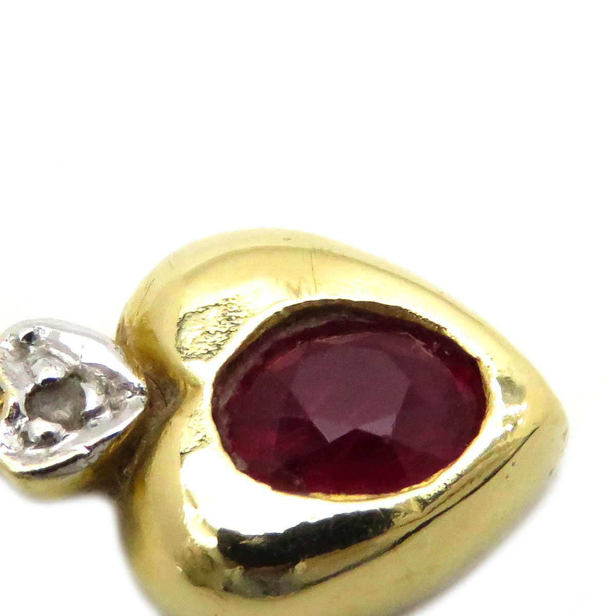 ネックレス ルビー ダイヤ ハートペンダント K18YG ルビー ダイヤモンド K14 イエローゴールド 750 18K 【中古】