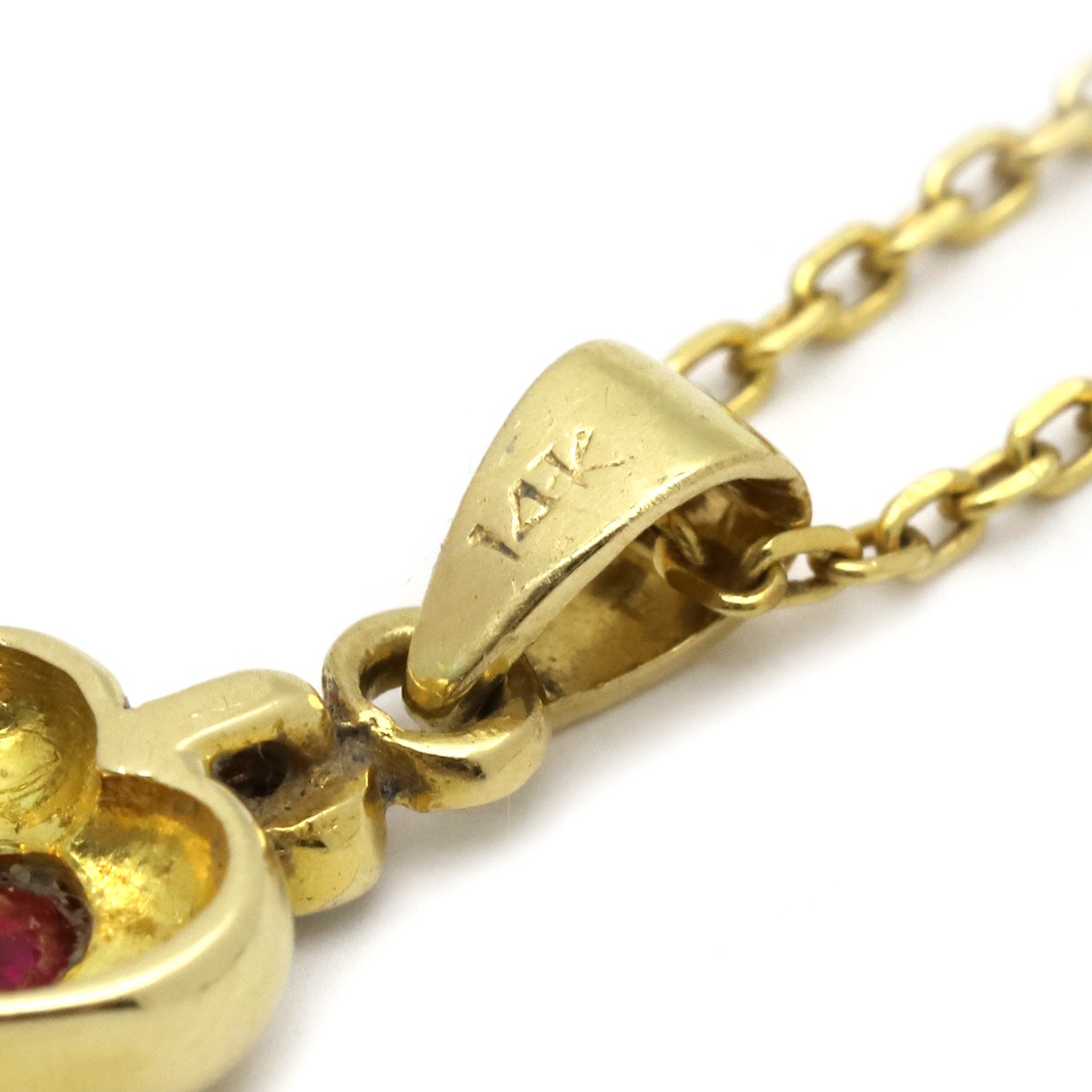 ネックレス ルビー ダイヤ ハートペンダント K18YG ルビー ダイヤモンド K14 イエローゴールド 750 18K 【中古】