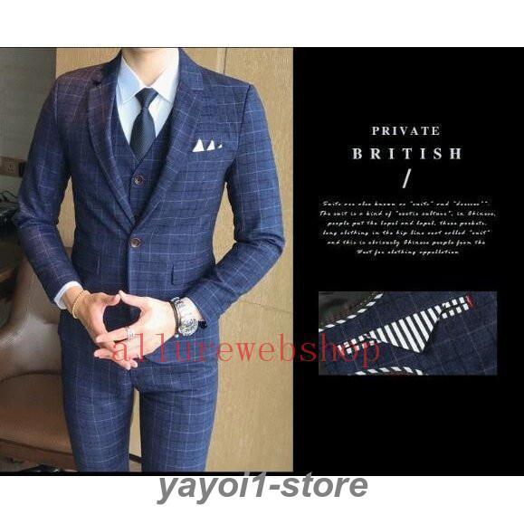 メンズスーツセットチェク柄 ジャケット++パンツ スーツ3点セット 大きいサイズ　ビジネス/フォーマル/パーティー/結婚式　 紳士服