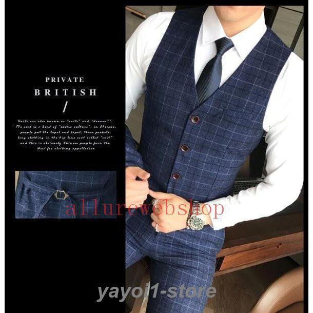 メンズスーツセットチェク柄 ジャケット++パンツ スーツ3点セット 大きいサイズ　ビジネス/フォーマル/パーティー/結婚式　 紳士服