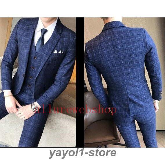 メンズスーツセットチェク柄 ジャケット++パンツ スーツ3点セット 大きいサイズ　ビジネス/フォーマル/パーティー/結婚式　 紳士服
