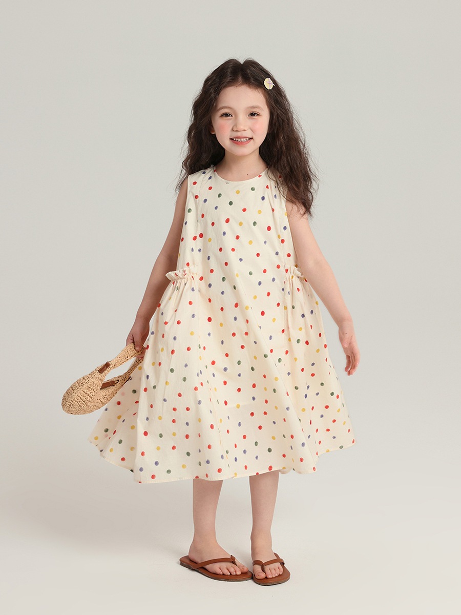 夏服の新しい女の子の水玉模様のシリーズのドレスの綿の子供の甘いベストのズボンのセット 夏服の新しい女の子の水玉模様のシリーズのドレスの綿の子供の甘いベストのズボンのセット