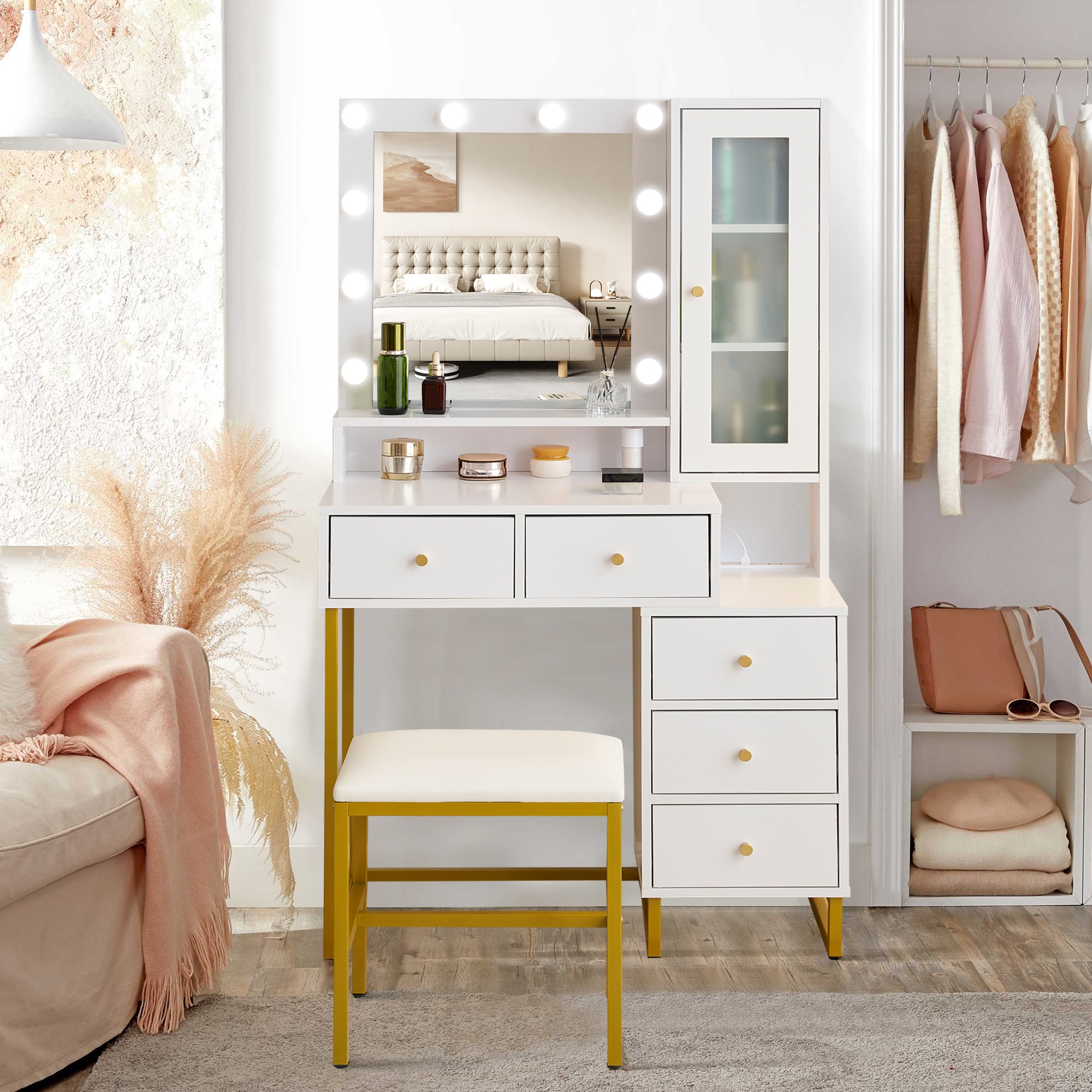 ド レッサー 化粧 台 テーブル 鏡台 ライト付き コンセント付き 3色LED 女優ミラー 引き出し 収納 椅子 セット サイド 収納 メイク台 シンプル 大容量 可愛い ド レッサー 化粧 台 テーブル 鏡台 ライト付き コンセント付き 3色LED 女優ミラー 引き出し 収納 椅子 セット サイド 収納 メイク台 シンプル 大容量 可愛い