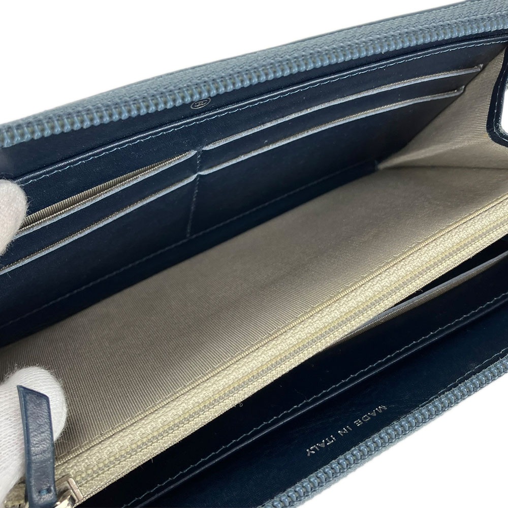 中古 シャネル ラウンドファスナー 長財布 ウォレット キャビアスキン ブルー系 青 17番台 ココマーク シルバー金具 レディース 女性 CHANEL wallet blue coco Caviar 中古 シャネル ラウンドファスナー 長財布 ウォレット キャビアスキン ブルー系 青 17番台 ココマーク シルバー金具 レディース 女性 CHANEL wallet blue coco Caviar