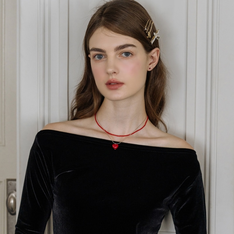 HAS [2セット] HW006 ハート&レッドビーズレイヤードネックレス