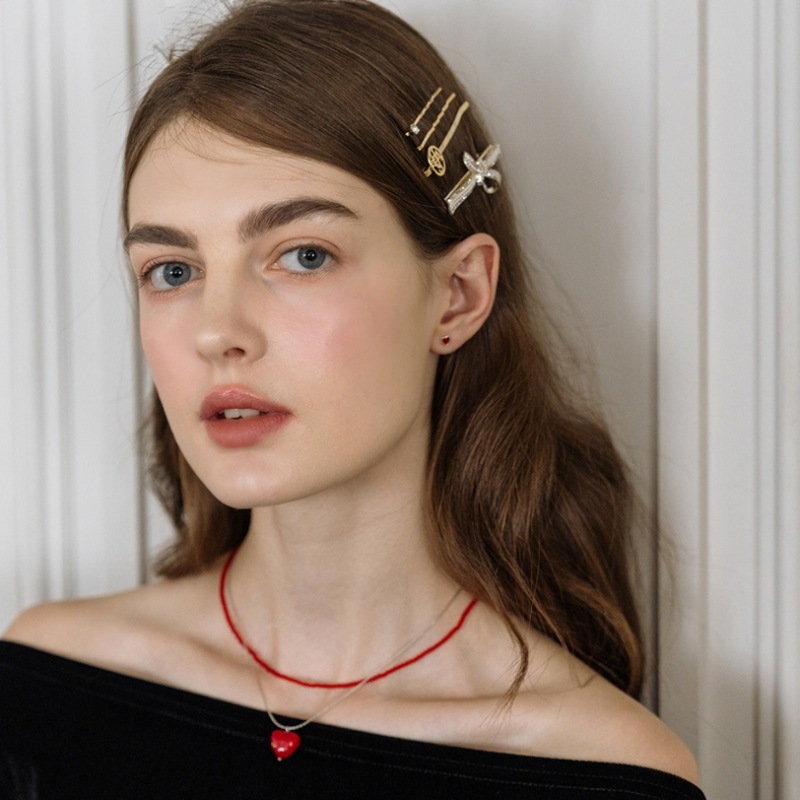 HAS [2セット] HW006 ハート&レッドビーズレイヤードネックレス