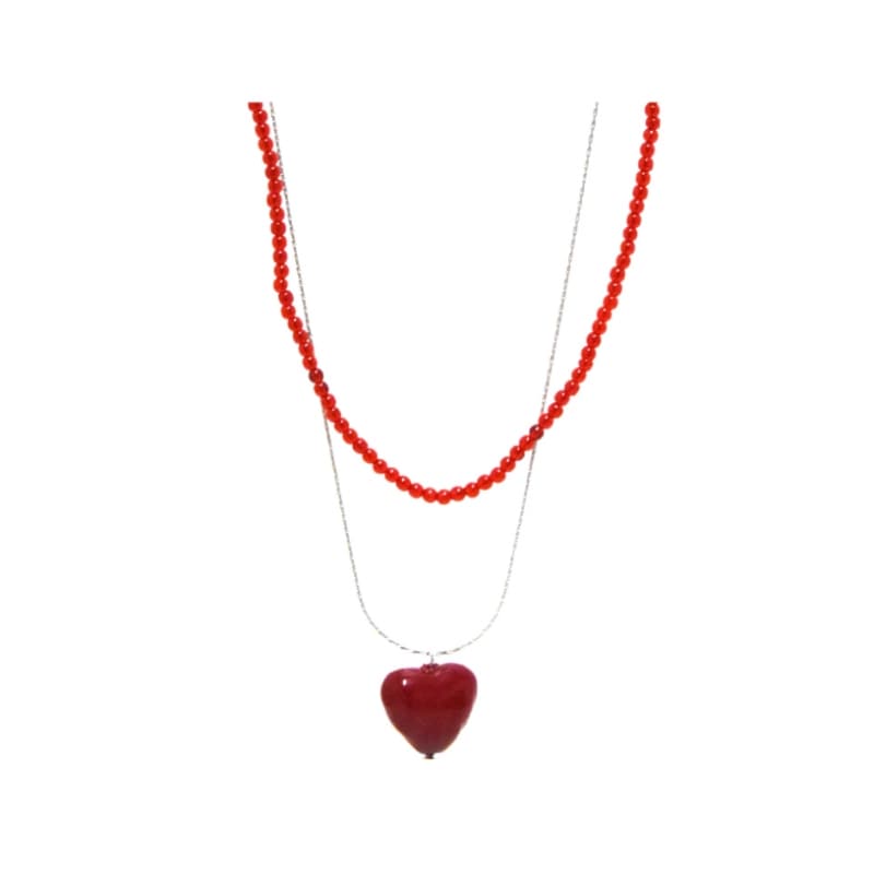 HAS [2セット] HW006 ハート&レッドビーズレイヤードネックレス
